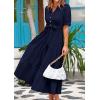 imagePRETTYGARDEN Summer Dresses for Women 2026 Elegant Classy Short Sleeve V Neck Ruffle A Line Belted Long Beach Vacation DressNavy