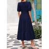 imagePRETTYGARDEN Summer Dresses for Women 2026 Elegant Classy Short Sleeve V Neck Ruffle A Line Belted Long Beach Vacation DressNavy