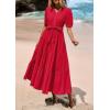 imagePRETTYGARDEN Summer Dresses for Women 2026 Elegant Classy Short Sleeve V Neck Ruffle A Line Belted Long Beach Vacation DressRed