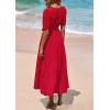 imagePRETTYGARDEN Summer Dresses for Women 2026 Elegant Classy Short Sleeve V Neck Ruffle A Line Belted Long Beach Vacation DressRed