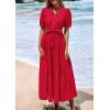 imagePRETTYGARDEN Summer Dresses for Women 2026 Elegant Classy Short Sleeve V Neck Ruffle A Line Belted Long Beach Vacation DressRed