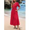 imagePRETTYGARDEN Summer Dresses for Women 2026 Elegant Classy Short Sleeve V Neck Ruffle A Line Belted Long Beach Vacation DressRed