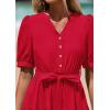 imagePRETTYGARDEN Summer Dresses for Women 2026 Elegant Classy Short Sleeve V Neck Ruffle A Line Belted Long Beach Vacation DressRed