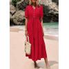 imagePRETTYGARDEN Summer Dresses for Women 2026 Elegant Classy Short Sleeve V Neck Ruffle A Line Belted Long Beach Vacation DressRed