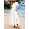 imagePRETTYGARDEN Summer Dresses for Women 2026 Elegant Classy Short Sleeve V Neck Ruffle A Line Belted Long Beach Vacation DressWhite