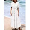 imagePRETTYGARDEN Summer Dresses for Women 2026 Elegant Classy Short Sleeve V Neck Ruffle A Line Belted Long Beach Vacation DressWhite