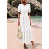 imagePRETTYGARDEN Summer Dresses for Women 2026 Elegant Classy Short Sleeve V Neck Ruffle A Line Belted Long Beach Vacation DressWhite