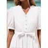 imagePRETTYGARDEN Summer Dresses for Women 2026 Elegant Classy Short Sleeve V Neck Ruffle A Line Belted Long Beach Vacation DressWhite