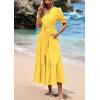 imagePRETTYGARDEN Summer Dresses for Women 2026 Elegant Classy Short Sleeve V Neck Ruffle A Line Belted Long Beach Vacation DressYellow