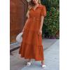 imagePRETTYGARDEN Summer Maxi Dresses for Women Puff Short Sleeve Lapel V Neck Belt Tiered A Line Ruffle Flowy Elegant Party Dress Brick RedLarge