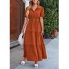 imagePRETTYGARDEN Summer Maxi Dresses for Women Puff Short Sleeve Lapel V Neck Belt Tiered A Line Ruffle Flowy Elegant Party Dress Brick RedLarge
