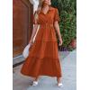 imagePRETTYGARDEN Summer Maxi Dresses for Women Puff Short Sleeve Lapel V Neck Belt Tiered A Line Ruffle Flowy Elegant Party Dress Brick RedLarge
