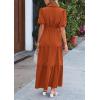imagePRETTYGARDEN Summer Maxi Dresses for Women Puff Short Sleeve Lapel V Neck Belt Tiered A Line Ruffle Flowy Elegant Party Dress Brick RedLarge