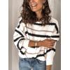 imagePRETTYGARDEN Sweaters for Women 2026 Long Sleeve Striped Knitted V Neck Pullover Jumper Tops Fall Outfits Fashion ClothingNarrow Striped White