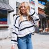 imagePRETTYGARDEN Sweaters for Women 2026 Long Sleeve Striped Knitted V Neck Pullover Jumper Tops Fall Outfits Fashion ClothingNarrow Striped White