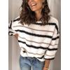 imagePRETTYGARDEN Sweaters for Women 2026 Long Sleeve Striped Knitted V Neck Pullover Jumper Tops Fall Outfits Fashion ClothingNarrow Striped White