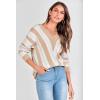 imagePRETTYGARDEN Sweaters for Women 2026 Long Sleeve Striped Knitted V Neck Pullover Jumper Tops Fall Outfits Fashion ClothingStriped Beige