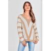 imagePRETTYGARDEN Sweaters for Women 2026 Long Sleeve Striped Knitted V Neck Pullover Jumper Tops Fall Outfits Fashion ClothingStriped Beige