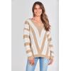 imagePRETTYGARDEN Sweaters for Women 2026 Long Sleeve Striped Knitted V Neck Pullover Jumper Tops Fall Outfits Fashion ClothingStriped Beige