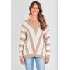 imagePRETTYGARDEN Sweaters for Women 2026 Long Sleeve Striped Knitted V Neck Pullover Jumper Tops Fall Outfits Fashion ClothingStriped Beige