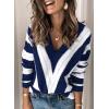 imagePRETTYGARDEN Sweaters for Women 2026 Long Sleeve Striped Knitted V Neck Pullover Jumper Tops Fall Outfits Fashion ClothingStriped Blue