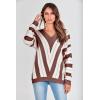 imagePRETTYGARDEN Sweaters for Women 2026 Long Sleeve Striped Knitted V Neck Pullover Jumper Tops Fall Outfits Fashion ClothingStriped Brown