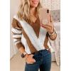 imagePRETTYGARDEN Sweaters for Women 2026 Long Sleeve Striped Knitted V Neck Pullover Jumper Tops Fall Outfits Fashion ClothingStriped Coffee