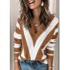 imagePRETTYGARDEN Sweaters for Women 2026 Long Sleeve Striped Knitted V Neck Pullover Jumper Tops Fall Outfits Fashion ClothingStriped Coffee
