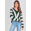 imagePRETTYGARDEN Sweaters for Women 2026 Long Sleeve Striped Knitted V Neck Pullover Jumper Tops Fall Outfits Fashion ClothingStriped Dark Green