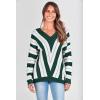 imagePRETTYGARDEN Sweaters for Women 2026 Long Sleeve Striped Knitted V Neck Pullover Jumper Tops Fall Outfits Fashion ClothingStriped Dark Green