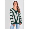 imagePRETTYGARDEN Sweaters for Women 2026 Long Sleeve Striped Knitted V Neck Pullover Jumper Tops Fall Outfits Fashion ClothingStriped Dark Green