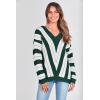 imagePRETTYGARDEN Sweaters for Women 2026 Long Sleeve Striped Knitted V Neck Pullover Jumper Tops Fall Outfits Fashion ClothingStriped Dark Green