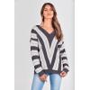 imagePRETTYGARDEN Sweaters for Women 2026 Long Sleeve Striped Knitted V Neck Pullover Jumper Tops Fall Outfits Fashion ClothingStriped Dark Grey