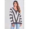 imagePRETTYGARDEN Sweaters for Women 2026 Long Sleeve Striped Knitted V Neck Pullover Jumper Tops Fall Outfits Fashion ClothingStriped Dark Grey