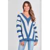 imagePRETTYGARDEN Sweaters for Women 2026 Long Sleeve Striped Knitted V Neck Pullover Jumper Tops Fall Outfits Fashion ClothingStriped Dark Royal Blue