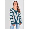 imagePRETTYGARDEN Sweaters for Women 2026 Long Sleeve Striped Knitted V Neck Pullover Jumper Tops Fall Outfits Fashion ClothingStriped Denim Blue