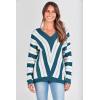imagePRETTYGARDEN Sweaters for Women 2026 Long Sleeve Striped Knitted V Neck Pullover Jumper Tops Fall Outfits Fashion ClothingStriped Denim Blue
