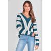 imagePRETTYGARDEN Sweaters for Women 2026 Long Sleeve Striped Knitted V Neck Pullover Jumper Tops Fall Outfits Fashion ClothingStriped Denim Blue