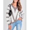 imagePRETTYGARDEN Sweaters for Women 2026 Long Sleeve Striped Knitted V Neck Pullover Jumper Tops Fall Outfits Fashion ClothingStriped Grey