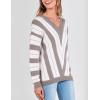 imagePRETTYGARDEN Sweaters for Women 2026 Long Sleeve Striped Knitted V Neck Pullover Jumper Tops Fall Outfits Fashion ClothingStriped Grey