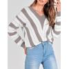 imagePRETTYGARDEN Sweaters for Women 2026 Long Sleeve Striped Knitted V Neck Pullover Jumper Tops Fall Outfits Fashion ClothingStriped Grey