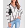 imagePRETTYGARDEN Sweaters for Women 2026 Long Sleeve Striped Knitted V Neck Pullover Jumper Tops Fall Outfits Fashion ClothingStriped Grey
