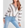 imagePRETTYGARDEN Sweaters for Women 2026 Long Sleeve Striped Knitted V Neck Pullover Jumper Tops Fall Outfits Fashion ClothingStriped Grey