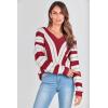 imagePRETTYGARDEN Sweaters for Women 2026 Long Sleeve Striped Knitted V Neck Pullover Jumper Tops Fall Outfits Fashion ClothingStriped Red