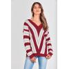 imagePRETTYGARDEN Sweaters for Women 2026 Long Sleeve Striped Knitted V Neck Pullover Jumper Tops Fall Outfits Fashion ClothingStriped Red