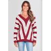 imagePRETTYGARDEN Sweaters for Women 2026 Long Sleeve Striped Knitted V Neck Pullover Jumper Tops Fall Outfits Fashion ClothingStriped Red