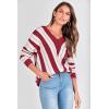 imagePRETTYGARDEN Sweaters for Women 2026 Long Sleeve Striped Knitted V Neck Pullover Jumper Tops Fall Outfits Fashion ClothingStriped Red