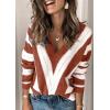 imagePRETTYGARDEN Sweaters for Women 2026 Long Sleeve Striped Knitted V Neck Pullover Jumper Tops Fall Outfits Fashion ClothingStriped Rust Red