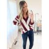 imagePRETTYGARDEN Sweaters for Women 2026 Long Sleeve Striped Knitted V Neck Pullover Jumper Tops Fall Outfits Fashion ClothingStriped Wine Red
