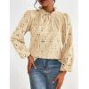 imagePRETTYGARDEN Tops for Women 2026 Spring Long Sleeve Blouses Dressy Casual Embroidered Eyelet Shirts Fall Going Out OutfitsBeige Yellow